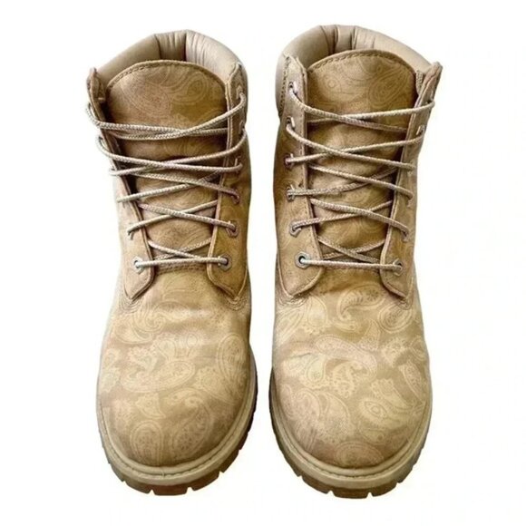 Timberland Boots 6” Premium Lace Up LTD ED Paisley Print Tan Brown Size 9 - Picture 3 of 16